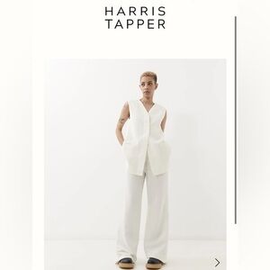 New Harris Tapper Bree Trousers Wide leg Pants Linen Natural White Jacquard 8